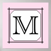 Uw brief. Aangepast monogram. Roze zwart wit Poster (Voorkant)