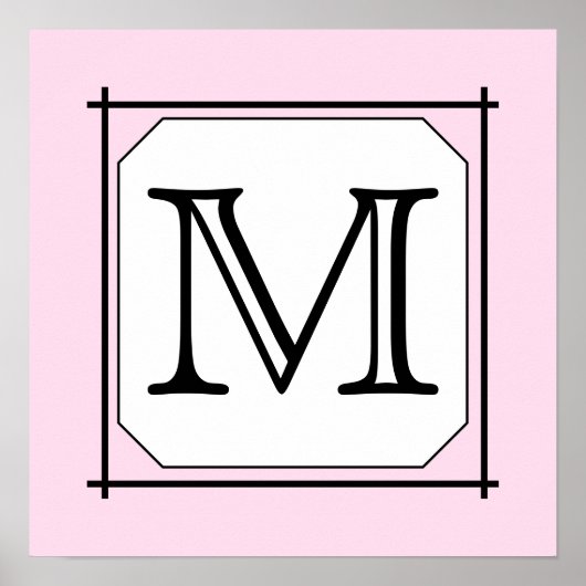 Uw brief. Aangepast monogram. Roze zwart wit Poster (Voorkant)