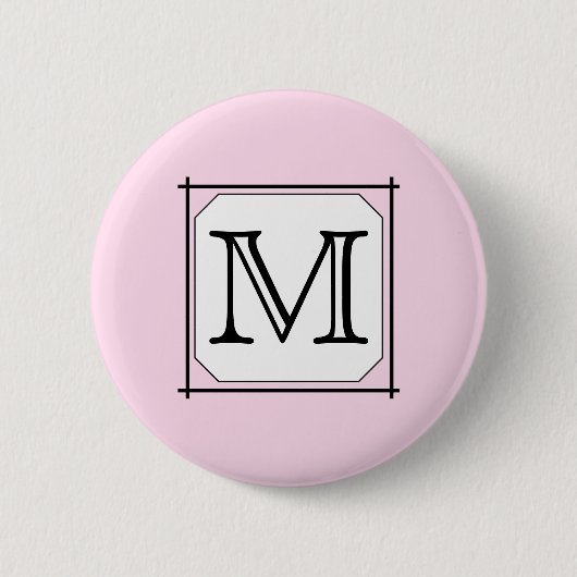 Uw brief. Aangepast monogram. Roze zwart wit Ronde Button 5,7 Cm (Voorkant)