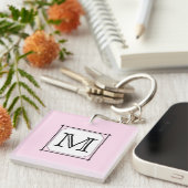 Uw brief. Aangepast monogram. Roze zwart wit. Sleutelhanger (Voorkant Rechts)