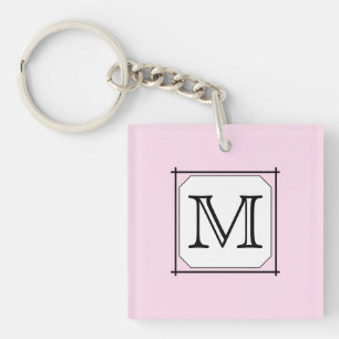 Uw brief. Aangepast monogram. Roze zwart wit. Sleutelhanger