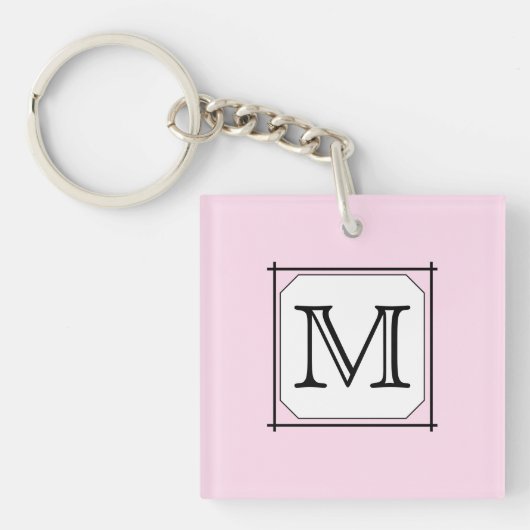 Uw brief. Aangepast monogram. Roze zwart wit. Sleutelhanger (voorkant)