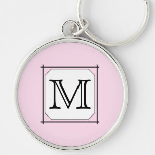 Uw brief. Aangepast monogram. Roze zwart wit Sleutelhanger