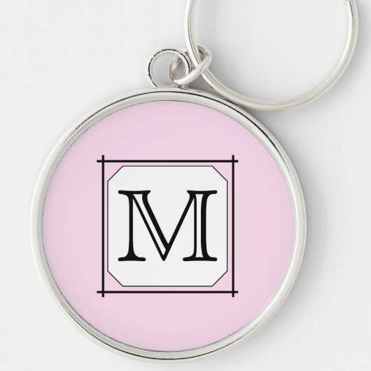 Uw brief. Aangepast monogram. Roze zwart wit Sleutelhanger (Voorkant)