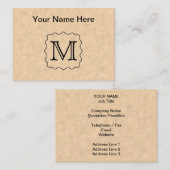Uw brief. Aangepast monogram. Zwart en perkament Visitekaartje (Voorkant / Achterkant)