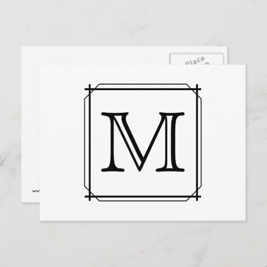 Uw brief. Aangepast monogram. Zwart en wit Briefkaart (Voorkant / Achterkant)