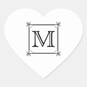 Uw brief. Aangepast monogram. Zwart en wit Hart Sticker