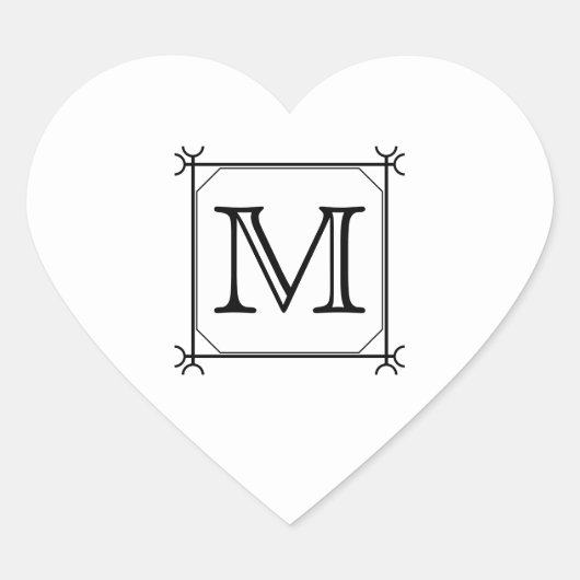 Uw brief. Aangepast monogram. Zwart en wit Hart Sticker (Voorkant)
