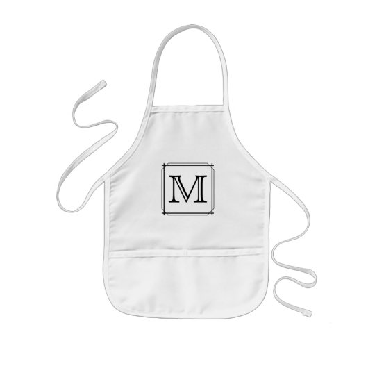 Uw brief. Aangepast monogram. Zwart en wit Kinder Schort (Voorkant)