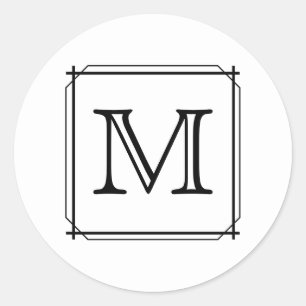 Uw brief. Aangepast monogram. Zwart en wit Ronde Sticker