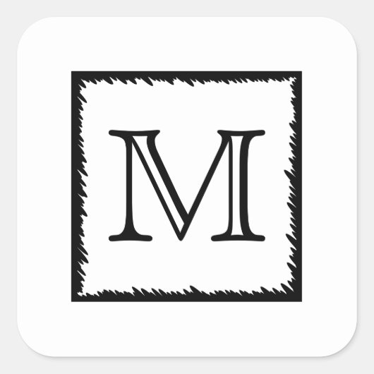 Uw brief. Aangepast monogram. Zwart en wit Vierkante Sticker (Voorkant)