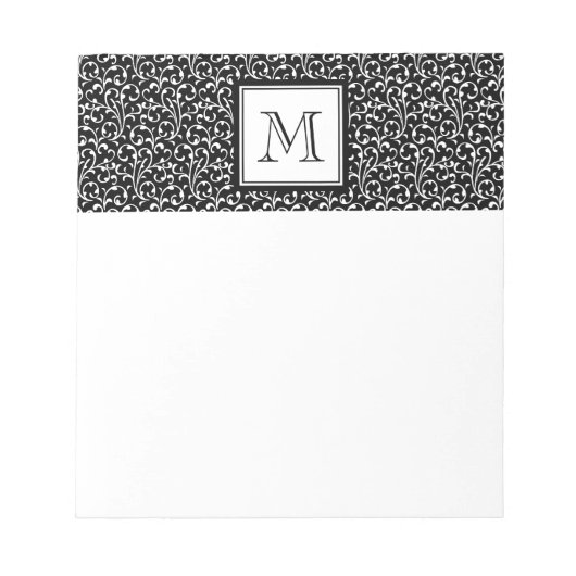 Uw brief. Aangepast monogram. Zwarte witte zwrille Notitieblok (Voorkant)