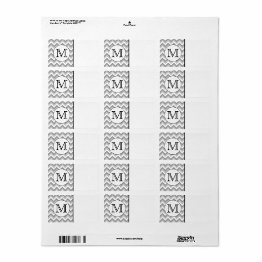 Uw brief. Gray Zigzag Pattern Monogram. Etiket (Full Sheet)