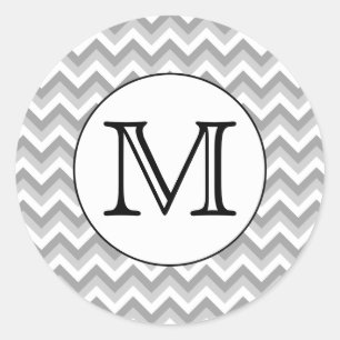Uw brief. Gray Zigzag Pattern Monogram. Ronde Sticker