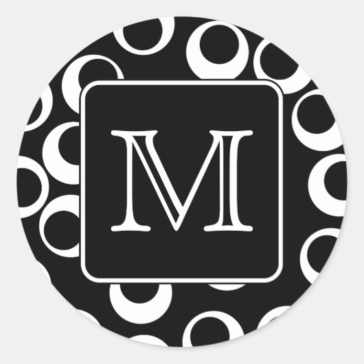 Uw brief. Zwart-wit monogram. Fun Pattern Ronde Sticker (Voorkant)