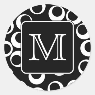 Uw brief. Zwart-wit monogram. Fun Pattern Ronde Sticker
