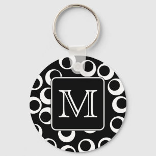 Uw brief. Zwart-wit monogram. Fun Pattern Sleutelhanger