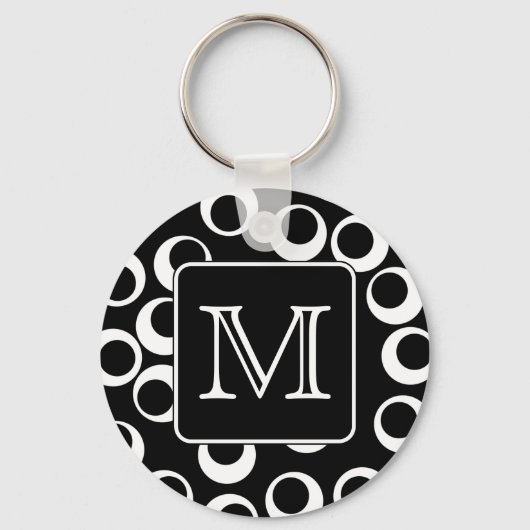 Uw brief. Zwart-wit monogram. Fun Pattern Sleutelhanger (Voorkant)
