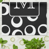 Uw brief. Zwart-wit monogram. Fun Pattern Theedoek (Gevouwen)