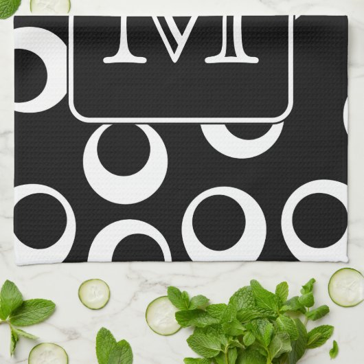 Uw brief. Zwart-wit monogram. Fun Pattern Theedoek (Gevouwen)
