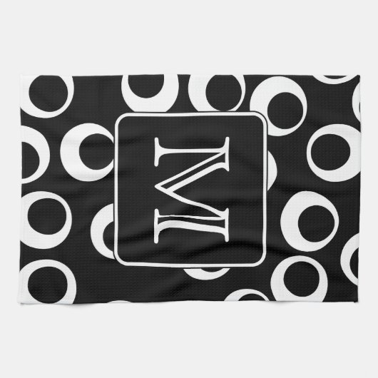 Uw brief. Zwart-wit monogram. Fun Pattern Theedoek (Horizontaal)