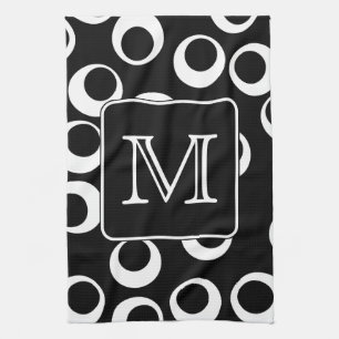 Uw brief. Zwart-wit monogram. Fun Pattern Theedoek