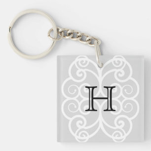 Uw brief. Zwart/wit Swirl Monogram. Personaliseer Sleutelhanger