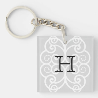 Uw brief. Zwart/wit Swirl Monogram. Personaliseer Sleutelhanger