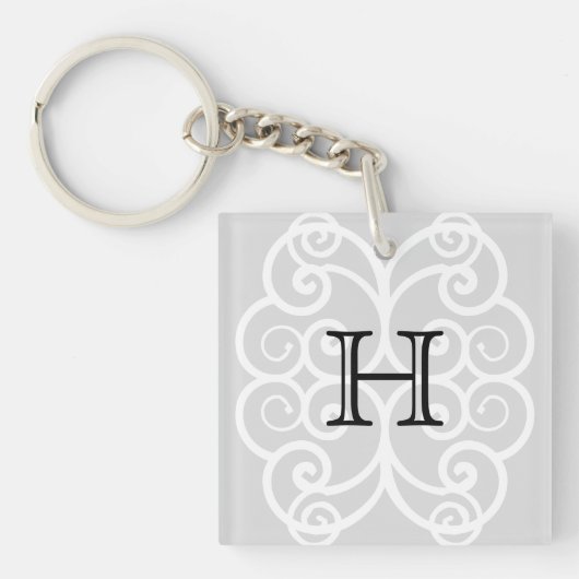Uw brief. Zwart/wit Swirl Monogram. Personaliseer Sleutelhanger (voorkant)