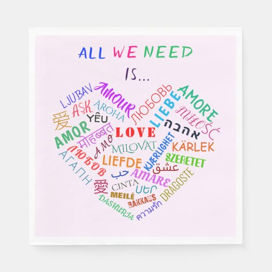 Uw bruiloft servetten met liefde tekst meertalig (Voorkant)