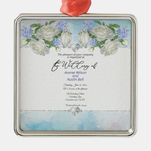 Uw bruiloft uitnodiging foto in een metalen ornament (Voorkant)