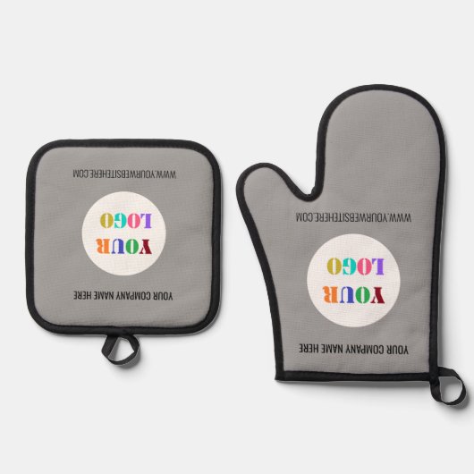 Uw Business Logo Aangepaste tekst en kleuren Ovenwant & Pannenlap Set (Voorkant)