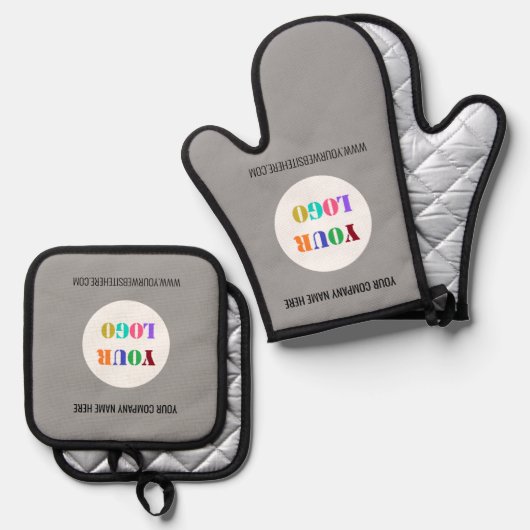Uw Business Logo Aangepaste tekst en kleuren Ovenwant & Pannenlap Set (Voorkant / Achterkant)
