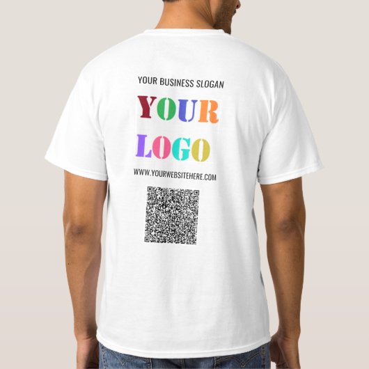 Uw Business Logo Custom Tekst en QR Code T-shirt (Achterkant)