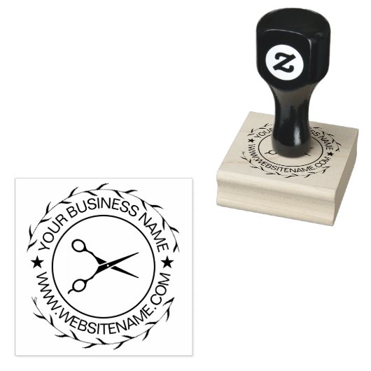 Uw Business Logo en Tekst Haarsalon Schaar Rubberstempel (Gestempeld)
