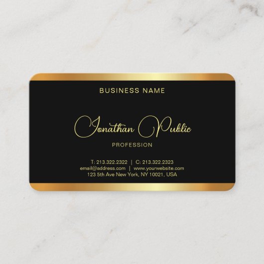 Uw Business Logo QR Code Custom Text Black Gold Visitekaartje (Voorkant)