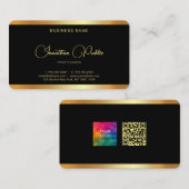 Uw Business Logo QR Code Custom Text Black Gold Visitekaartje (Voorkant / Achterkant)