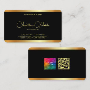 Uw Business Logo QR Code Custom Text Black Gold Visitekaartje