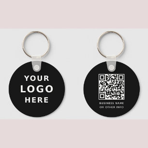 Uw Business Logo & QR Code Eenvoudig Ronde Zwart Sleutelhanger