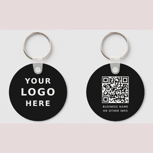 Uw Business Logo & QR Code Eenvoudig Ronde Zwart Sleutelhanger
