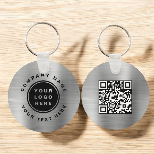 Uw Business Logo QR Code Zakelijk Zilver Sleutelhanger