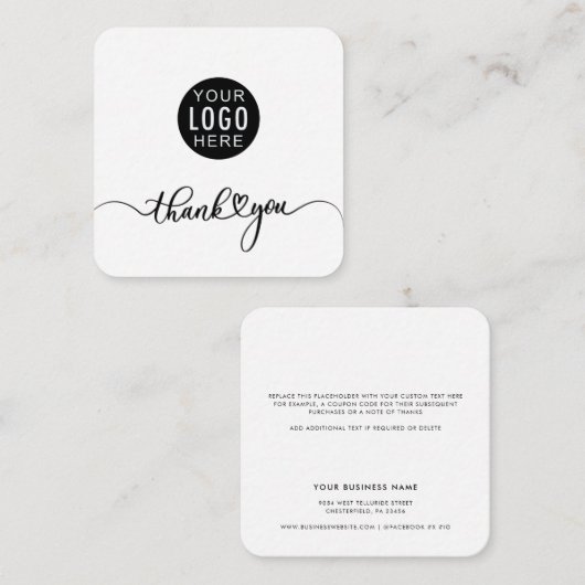 Uw Business Logo Script Corporate Bedankt Notitiekaartje (Voorkant / Achterkant)