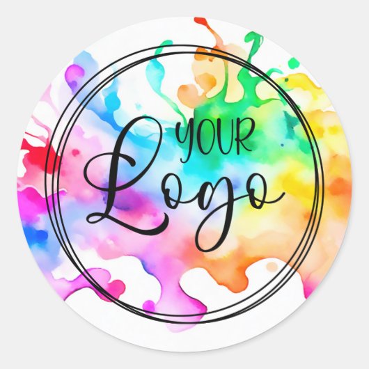 Uw Business Logo Waterverf Splashed Paint Ronde Sticker (Voorkant)
