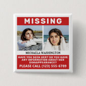 UW Button "MISSING PERSON" VOOR Foto's en tekst (Voorkant)