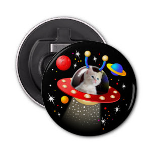 UW CAT-ruimtecat Kitten Sci-Fi op maat Button Flesopener