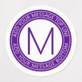 Uw cirkelvormige tekst & monogram | Paarse waterdi Labels (Design 1)