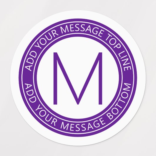 Uw cirkelvormige tekst & monogram | Paarse waterdi Labels (Design 1)