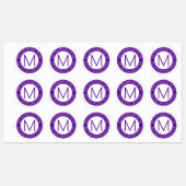 Uw cirkelvormige tekst & monogram | Paarse waterdi Labels (Vel)