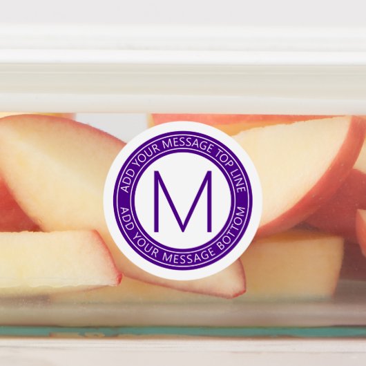 Uw cirkelvormige tekst & monogram | Paarse waterdi Labels (Aangebracht)