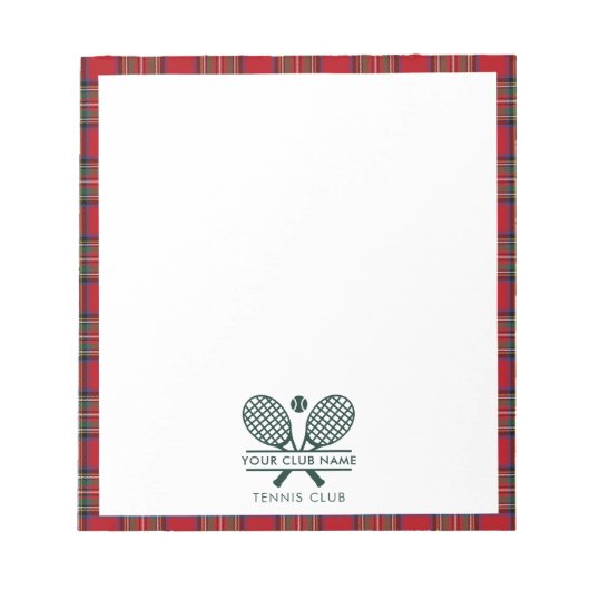 Uw Club Naam Tennis Team Staf Stewart Tartan Notitieblok (Voorkant)